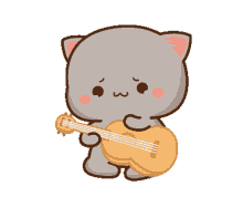mochi mochi peach cat crying sad playing guitar