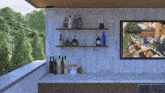 several bottles of alcohol are on a shelf including a bottle of hendrick 's