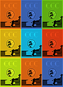 a collage of colorful posters with ccc written on them