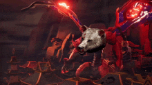 a bear 's head is surrounded by red glowing objects