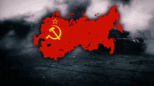 a map of the soviet union with a red hammer and sickle