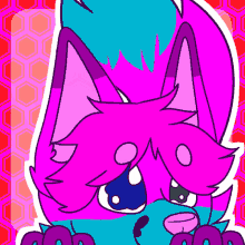 a cartoon drawing of a fox with pink hair