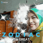 a picture of a woman with the words zodiac it 's great below her