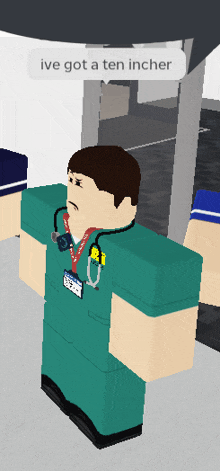 a cartoon character with a stethoscope around his neck says i 've got a ten incher