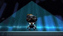 a cartoon character with a mustache and glasses is standing in front of a blue wall