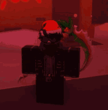 a cartoon character wearing a santa hat and a sword
