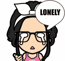 a cartoon girl with a speech bubble saying lonely