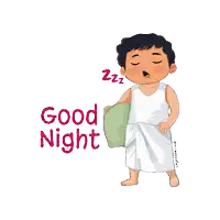 a cartoon of a boy holding a pillow and the words good night