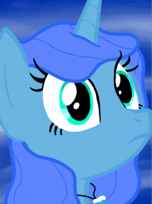 a cartoon pony with a blue mane and a blue horn