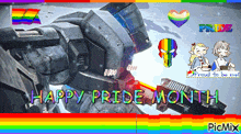 a picture of a robot that says happy pride month on it