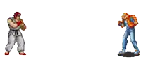 a pixel art illustration of a karate man throwing a ball and a fireball