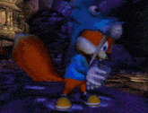 a cartoon character wearing a blue jacket with the letter b on the collar