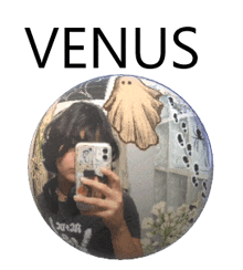 a person taking a picture of themselves in a circle with the word venus above it