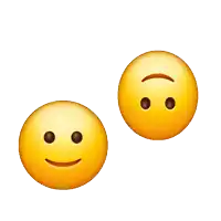 two yellow smiley faces on a white background one smiling and one sad