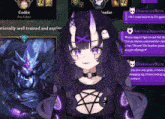 a screenshot of a video game with a girl with horns and purple eyes