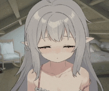 a drawing of a girl with long grey hair and ears