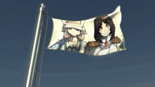 a flag with a picture of two anime characters on it