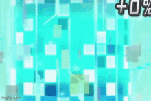 a blue background with white squares and the words + 0 % on it