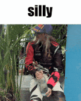 a picture of a person with the word silly on top