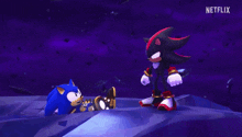 sonic the hedgehog and shadow the hedgehog standing next to each other