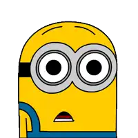 a cartoon drawing of a yellow minion with glasses and a surprised look on his face