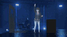 a girl in a plaid skirt is standing in front of a white box on fire