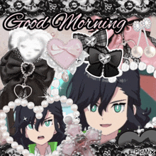 a picture of a girl with the words good morning