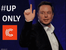 elon musk giving a thumbs up in front of a #up only sign