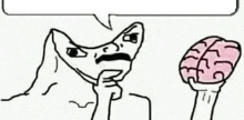 a black and white drawing of a man with a mustache and a brain .