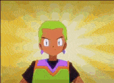 a cartoon character with green hair is standing next to another cartoon character