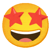 a yellow smiley face with two red stars in its eyes