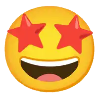 a yellow smiley face with two red stars in its eyes