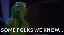 kermit the frog is holding his hand to his face and says `` some folks we know ... ''