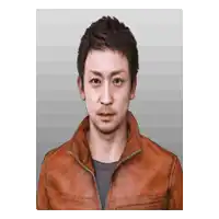 a man is wearing a brown leather jacket and a black shirt .
