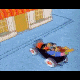 a group of people are riding in a black car