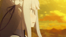 a close up of a girl with white hair
