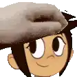 a close up of a cartoon character 's face with a cat 's paw on it .