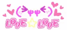 the word love is surrounded by pink and purple hearts and stars .