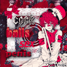 a drawing of a clown with the words cock balls sex penis
