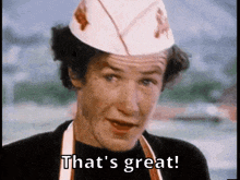 a man wearing a chef 's hat and apron says that 's great