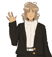 a drawing of a man wearing a suit and waving his hand