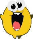 a yellow cartoon character with big eyes and a red tongue is screaming .