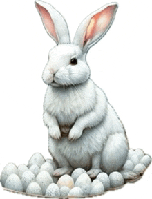 White Rabbit Rabbit W Eggs GIF