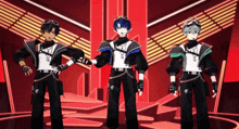 three anime characters are standing next to each other