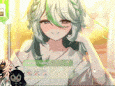a girl with green hair is smiling in front of a sign that says dark coffe