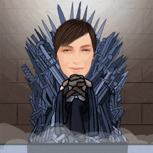 a cartoon of a woman sitting on a throne with a crown of swords
