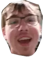 a close up of a man 's face with glasses on