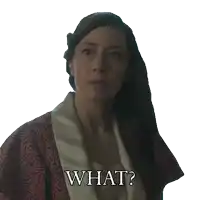 a woman in a robe says what in white letters
