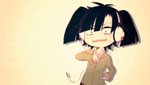 a cartoon drawing of a girl wearing headphones making a funny face