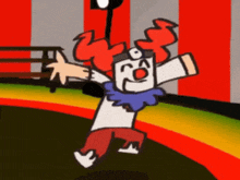 a cartoon of a clown holding a balloon in a circus ring .